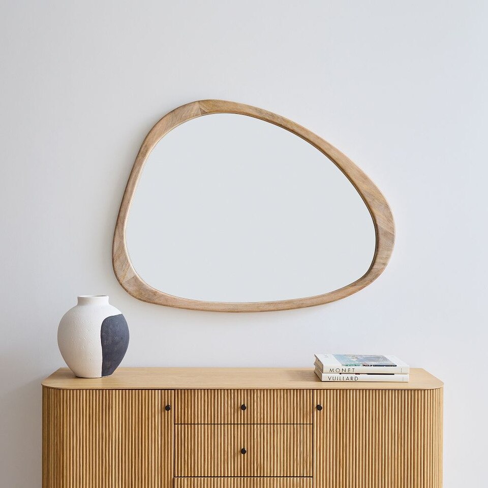 MidCentury Asymmetrical Wood Wall Mirror 14 cm x 103 cm x 129 cm